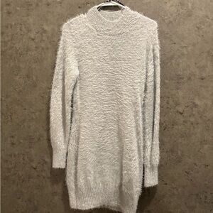 Cozy Light Grey Fuzzy Sweater Dress